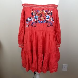 Free People Red Sunbeams Boho Mini Dress size XS